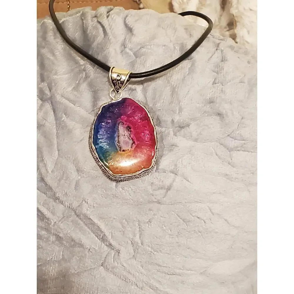 925 large solar rainbow quartz necklace - Picture 6 of 12